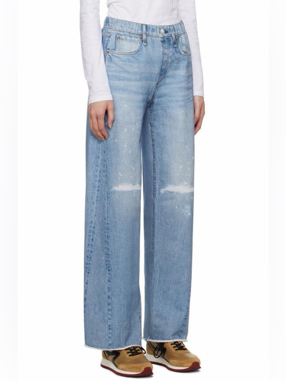 rag & bone Light Blue Wide-Leg Distressed Jeans